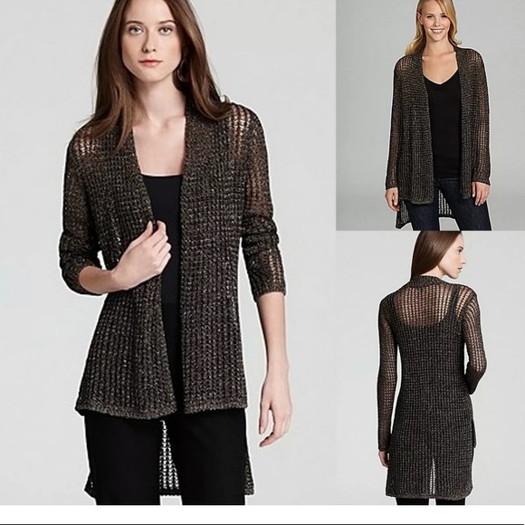 Eileen Fisher Mesh Knit Hi-Lo Cardigan Sweater - Picture 2 of 13